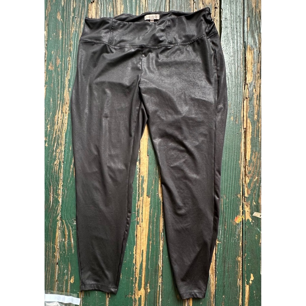 Wonderly Black Faux Leather Leggings Womens XL High Waisted Stretch Pants A3760